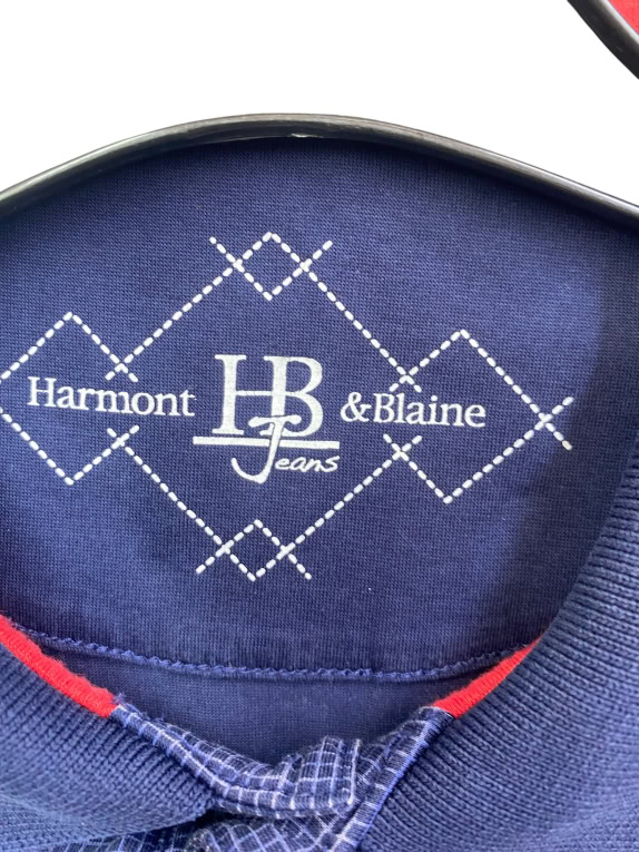 HARMONT & BLAINE JEANS CASUAL MICRO-PATTERN POLO SHIRT BLUE UNISEX XL