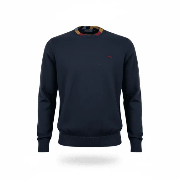 HARMONT & BLAINE ΠΟΥΛΟΒΕΡ CREWNECK - NAVY BLUE ΜΕ ΠΟΛΥΧΡΩΜΗ ΛΑΙΜΟΚΟΨΗ - M