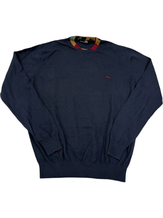 HARMONT & BLAINE MAGLIONE GIROCOLLO - BLU NAVY CON SCOLLO MULTICOLORE - M