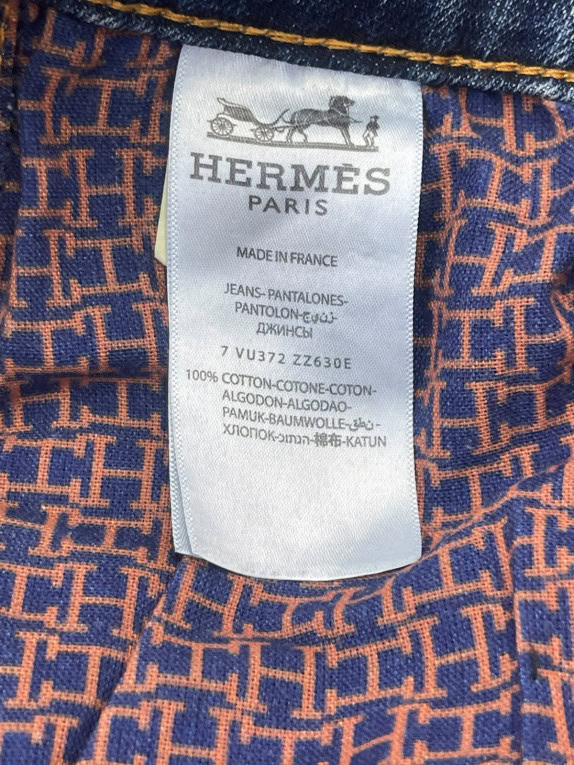 HERMES JEANS EMBROIDERED WASHED BLUE UNISEX PRE OWNED S