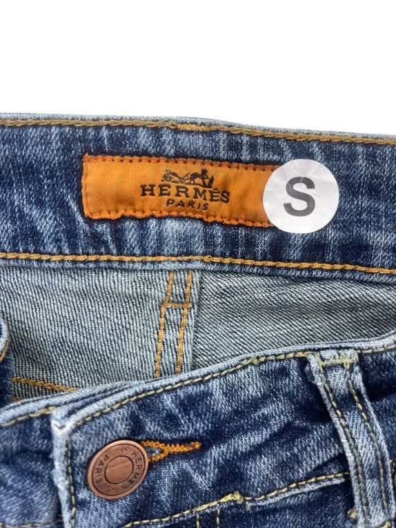 HERMES JEANS EMBROIDERED WASHED BLUE UNISEX PRE OWNED S