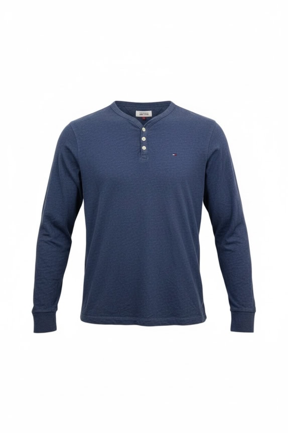 HILFIGER DENIM ΜΠΛΟΥΖΑ ΜΑΚΡΥΜΑΝΙΚΗ HENLEY VINTAGE STYLE ΜΠΛΕ ΑΝΔΡΙΚΟ L
