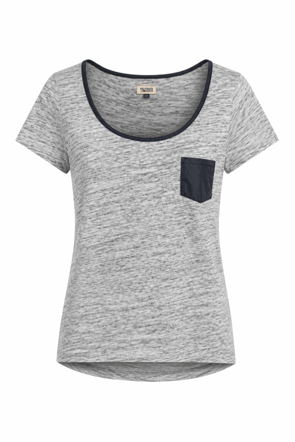 Y2K HILFIGER DENIM POCKET T SHIRT MINIMAL GREY WOMEN PRE OWNED L