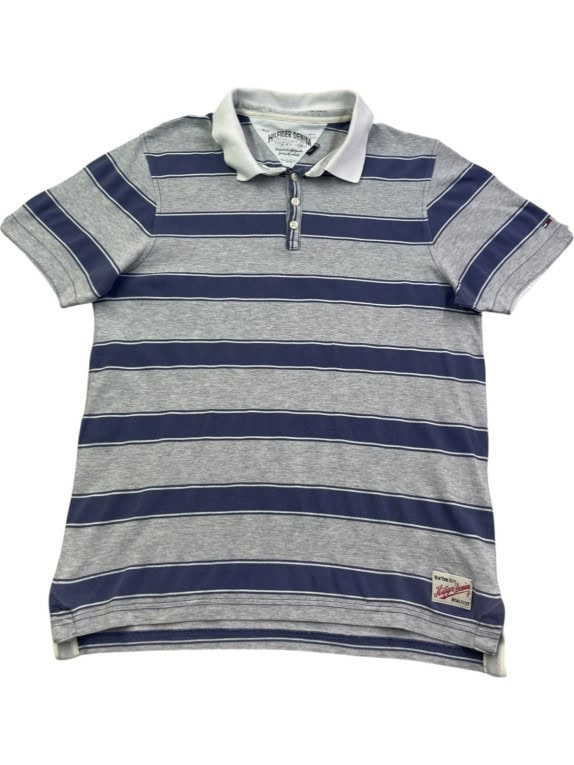 HILFIGER DENIM POLO SHIRT STRIPED GREY NAVY ΑΝΤΡΙΚΟ PRE OWNED S