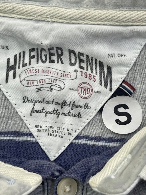 HILFIGER DENIM POLO SHIRT STRIPED GREY NAVY ΑΝΤΡΙΚΟ PRE OWNED S