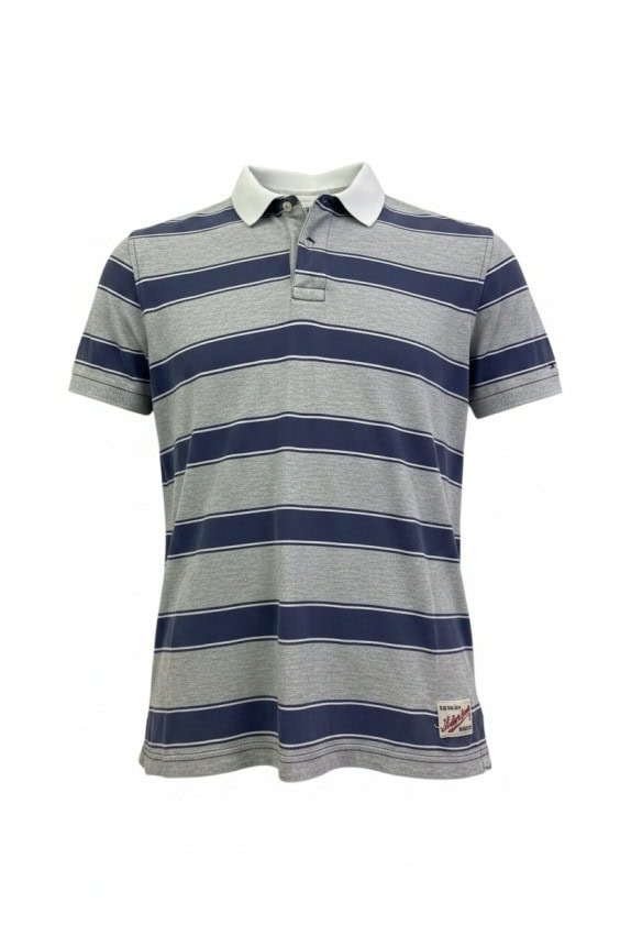 HILFIGER DENIM POLO SHIRT STRIPED GREY NAVY ΑΝΤΡΙΚΟ PRE OWNED S