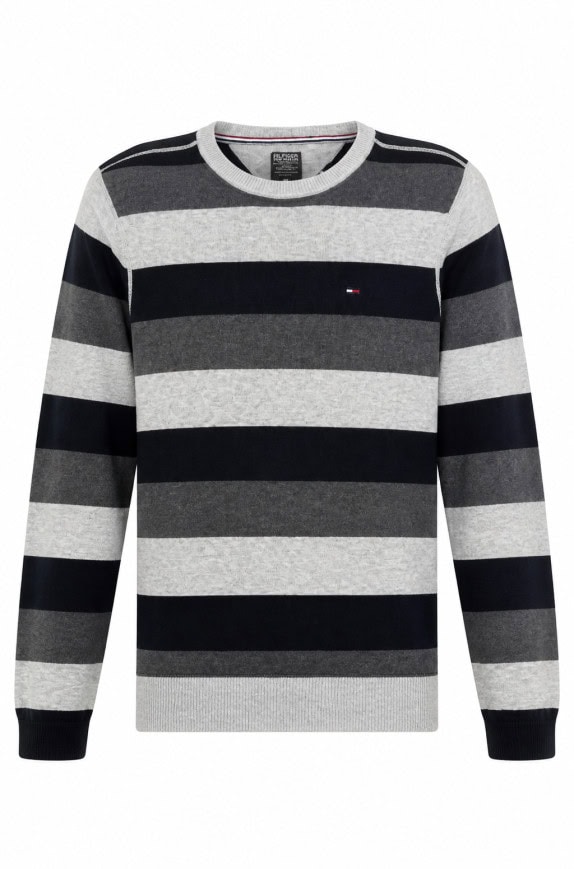 HILFIGER DENIM MAGLIA RIGATA BIANCO NERO GRIGIO UOMO PRE OWNED M