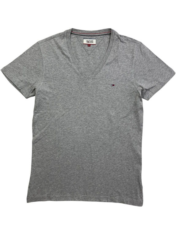 HILFIGER DENIM T-SHIRT V-NECK WITH LOGO GREY MENS S