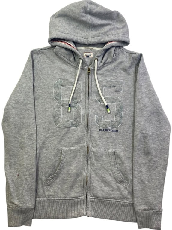 HILFIGER DENIM FELPA ZIP CON CAPPUCCIO SPORTSWEAR GRAPHIC GRIGIO UOMO PRE OWNED L