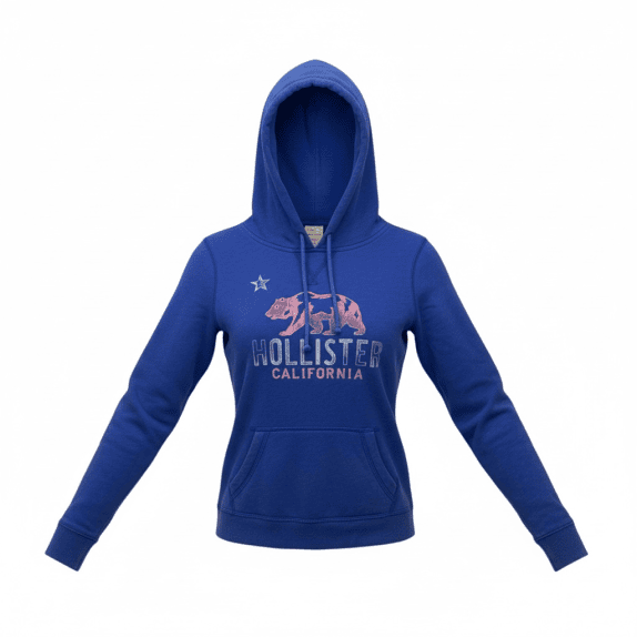 Hollister Felpa Hoodie Casual con stampa logo Blu da donna S