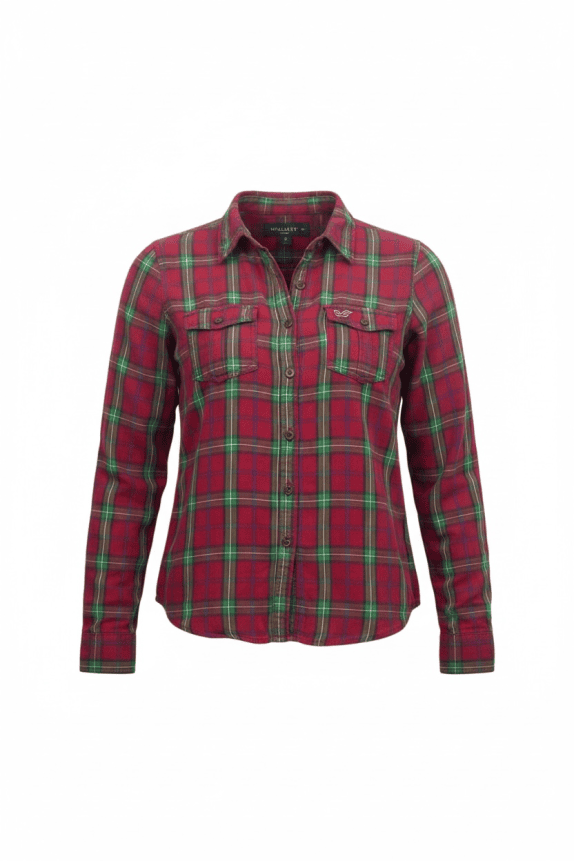 Hollister Καρό Πουκάμισο Casual Λογότυπο Κόκκινο Unisex S