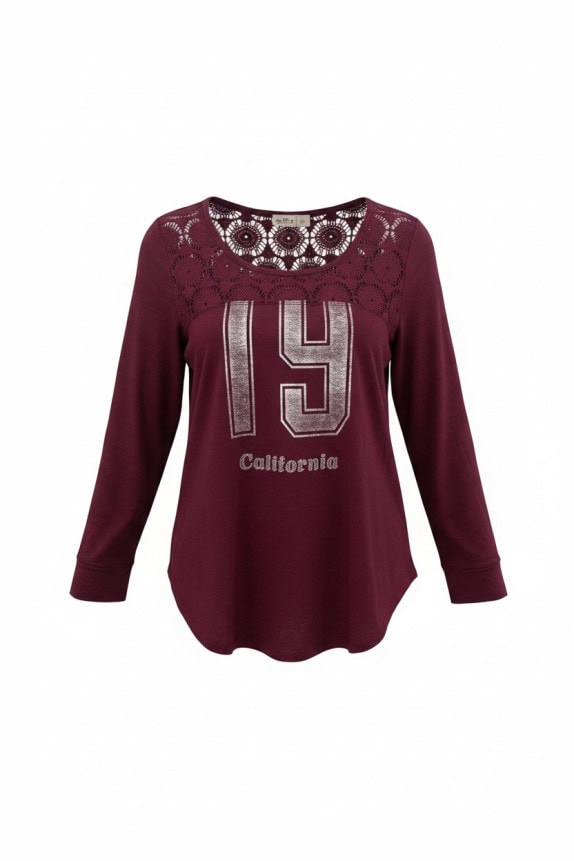HOLLISTER LONG SLEEVE TOP GRAPHIC BURGUNDY WOMENS PRE OWNED S