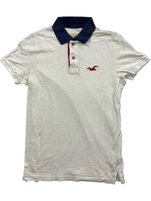 HOLLISTER Polo Shirt Classic Logo White with Blue Collar Women’s S