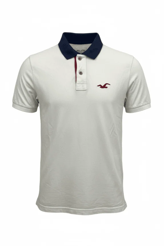 HOLLISTER Polo Shirt Classic Logo Λευκό με Μπλε Γιακά Γυναικείο S