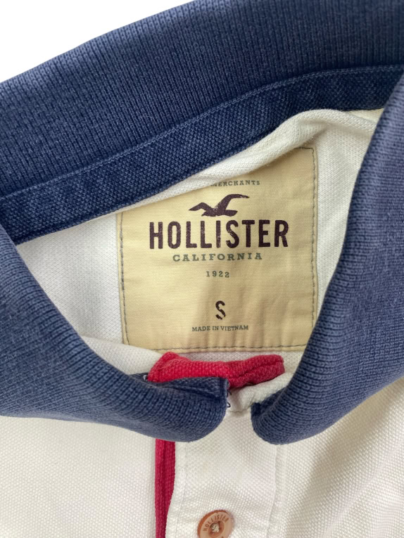 HOLLISTER Polo Shirt Classic Logo White with Blue Collar Women’s S