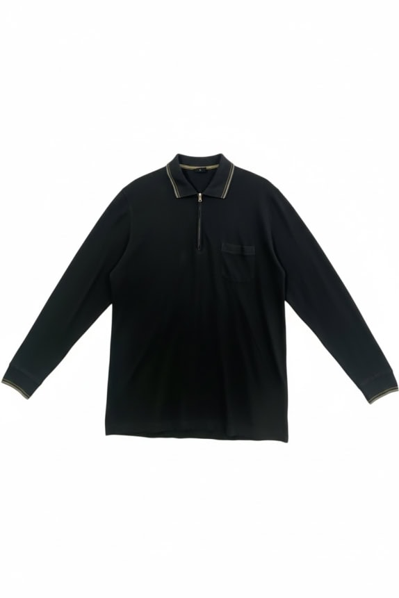 HUGO BOSS LONG SLEEVE POLO SHIRT ZIP NECK PIMA COTTON BLACK UNISEX XL