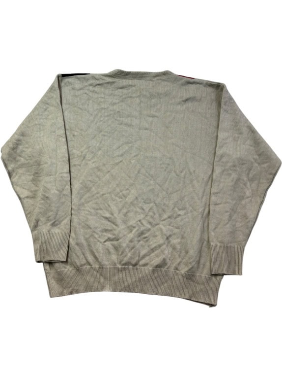 HUGO BOSS ΠΛΕΚΤΟ ΠΟΥΛΟΒΕΡ RETRO PATCHWORK ΜΠΕΖ ΜΑΥΡΟ ΚΟΚΚΙΝΟ ΑΝΤΡΙΚΟ PRE OWNED XL