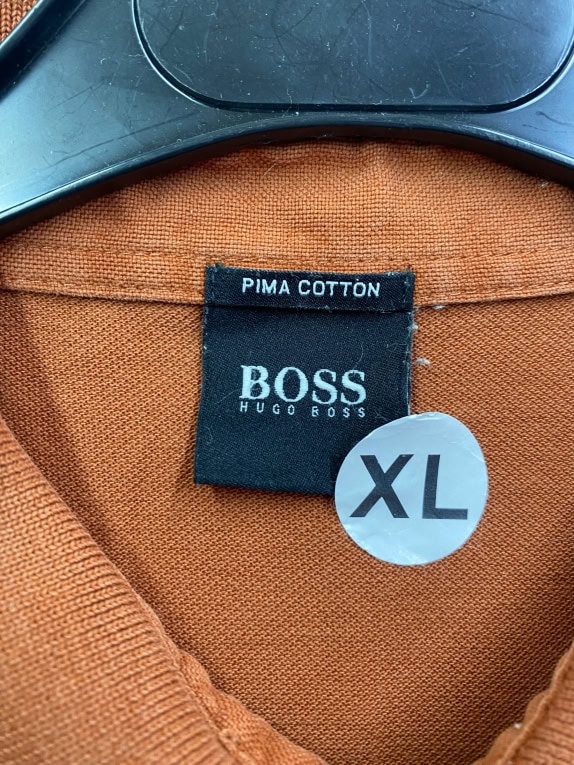 HUGO BOSS polo a maniche lunghe in cotone Pima con logo burnt orange da uomo XL