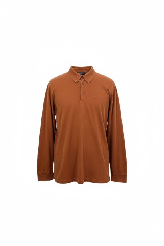 HUGO BOSS polo a maniche lunghe in cotone Pima con logo burnt orange da uomo XL