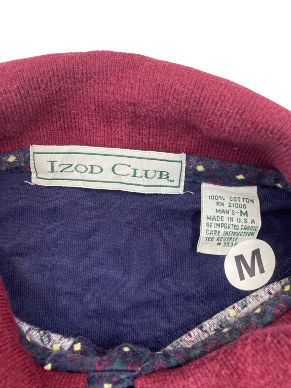 Izod Club Patterned Polo Shirt Blue with Burgundy Collar