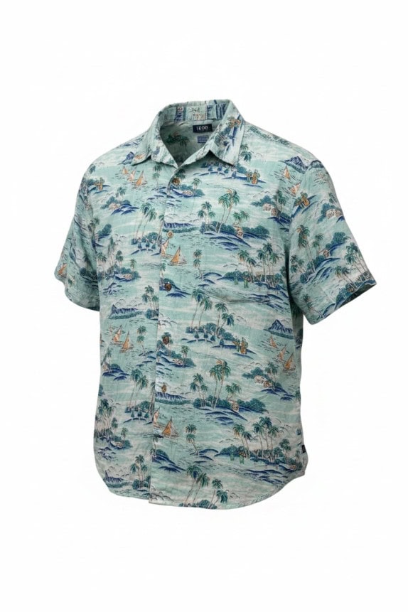 IZOD CAMICIA HAWAIIAN PRINT TROPICAL LIGHT BLUE UOMO PRE OWNED L