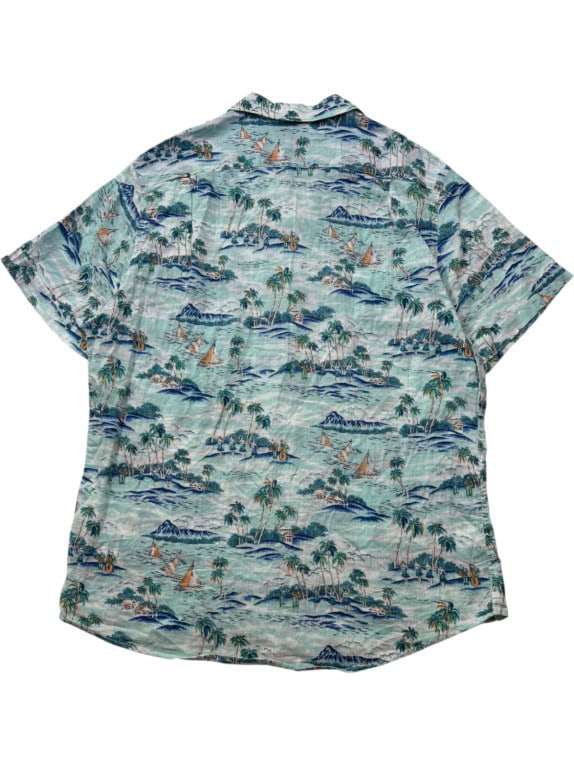 IZOD CAMICIA HAWAIIAN PRINT TROPICAL LIGHT BLUE UOMO PRE OWNED L