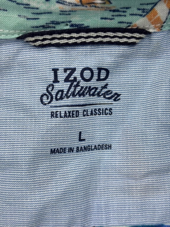 IZOD CAMICIA HAWAIIAN PRINT TROPICAL LIGHT BLUE UOMO PRE OWNED L