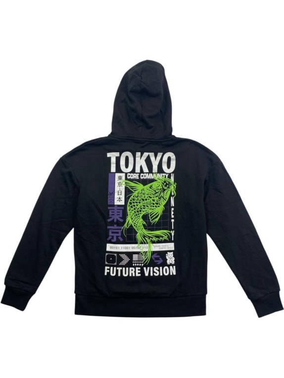 JACK & JONES CORE Felpa con cappuccio casual Tokyo con logo nera da uomo S