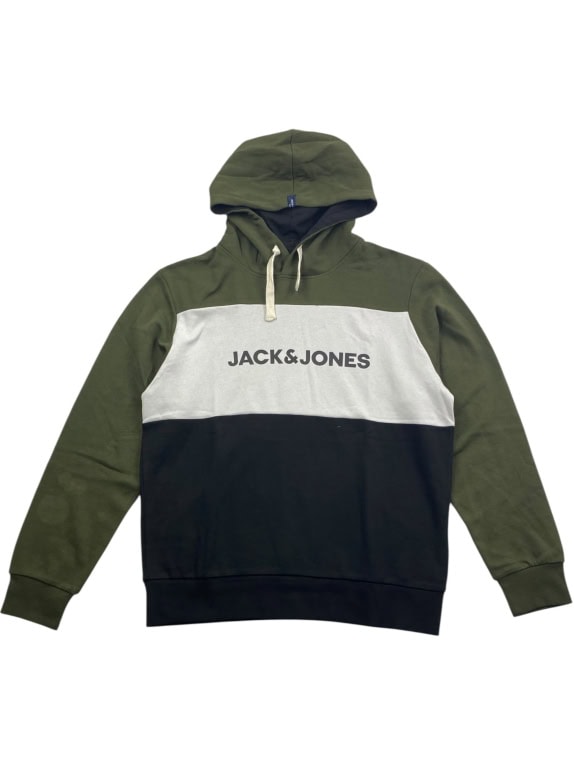 Jack & Jones Colorblock Hoodie Casual Logo Khaki Black Men’s L