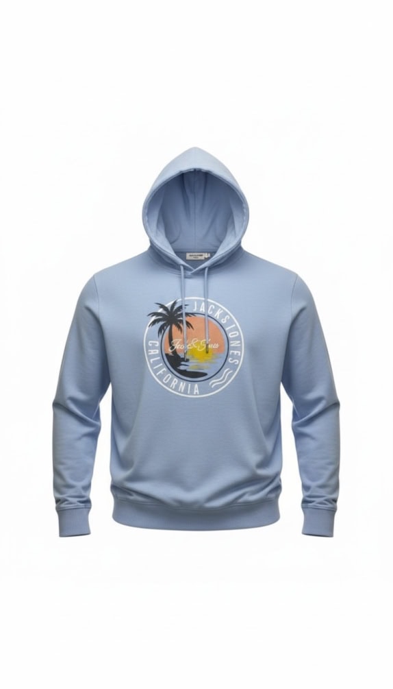 JACK & JONES FELPA CON CAPPUCCIO CALIFORNIA GRAPHIC AZZURRO UOMO 4XL