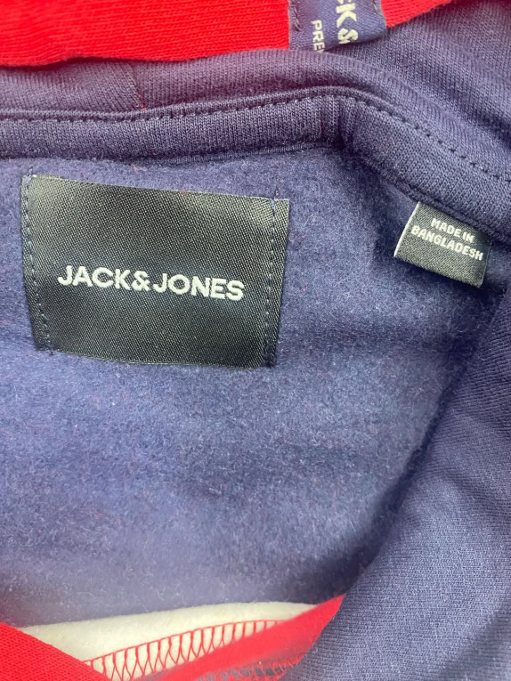 JACK & JONES Felpa con cappuccio color-block con logo blu/rosso da uomo MEDIUM