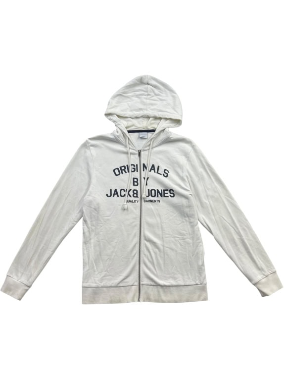 Jack & Jones Felpa con cappuccio con zip logo bianco unisex L