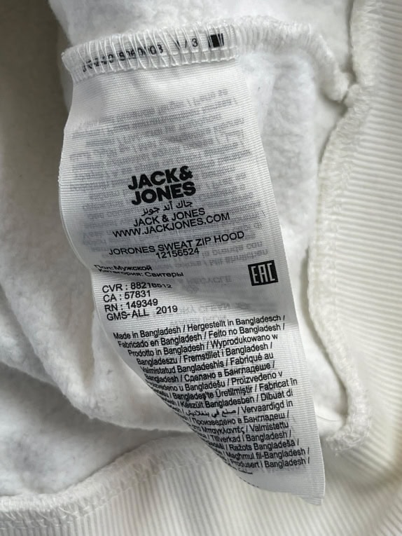 Jack & Jones Felpa con cappuccio con zip logo bianco unisex L
