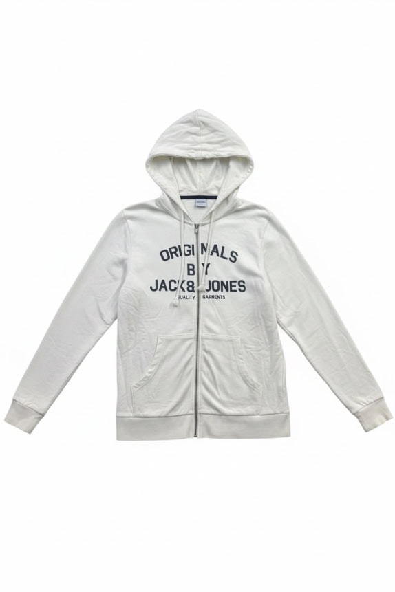 Jack & Jones Felpa con cappuccio con zip logo bianco unisex L