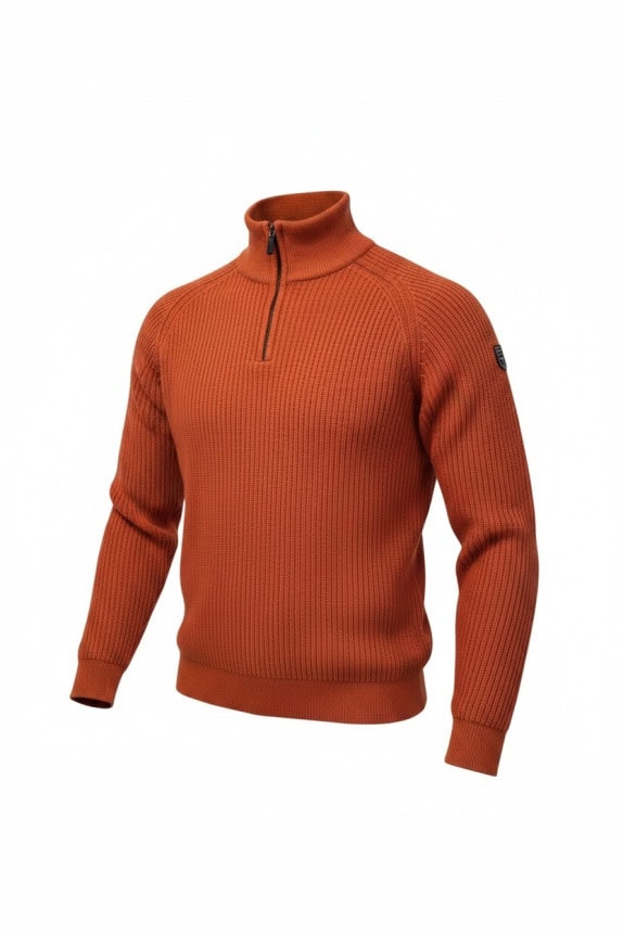 JOOP HALF ZIP KNIT SWEATER CLASSIC RUST ORANGE MEN PRE OWNED L