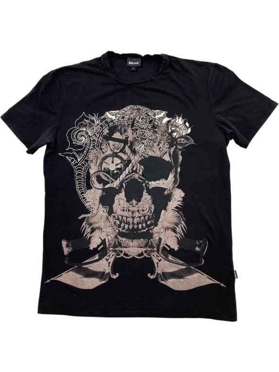JUST CAVALLI T-SHIRT SKULL GRAPHIC PRINT ΜΑΥΡΟ ΑΝΔΡΙΚΟ L