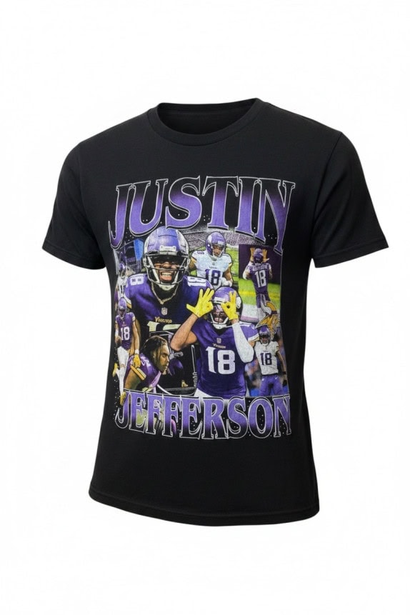 JUSTIN JEFFERSON GRAPHIC TEE STREETWEAR NERO UOMO PRE OWNED S