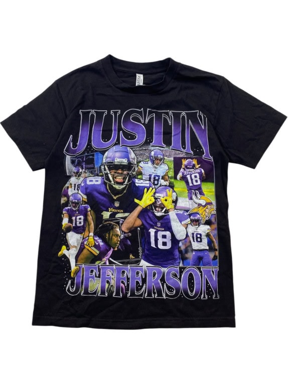 JUSTIN JEFFERSON GRAPHIC TEE STREETWEAR NERO UOMO PRE OWNED S