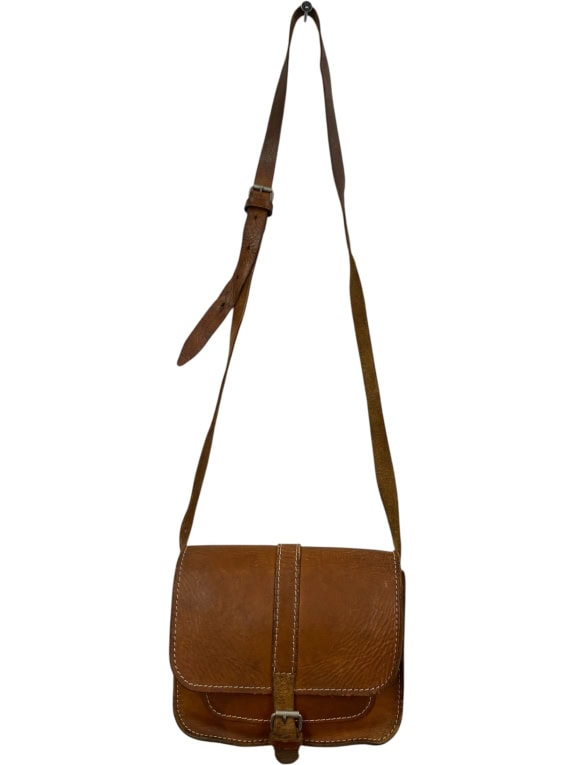 Καφέ Δερμάτινη Crossbody Τσάντα με Ρυθμιζόμενο Λουράκι