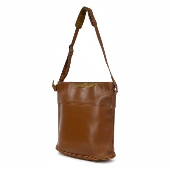 Καφέ Δερμάτινη Shoulder / Crossbody Τσάντα με Μακρύ Λουράκι