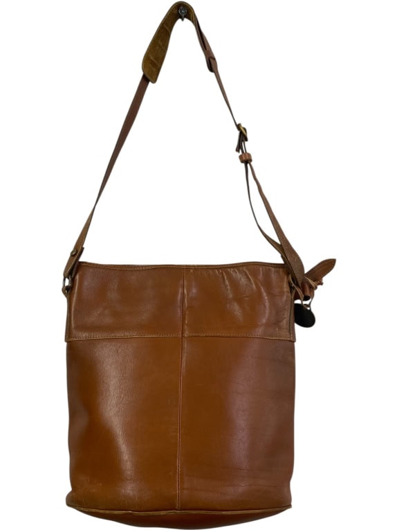 Καφέ Δερμάτινη Shoulder / Crossbody Τσάντα με Μακρύ Λουράκι