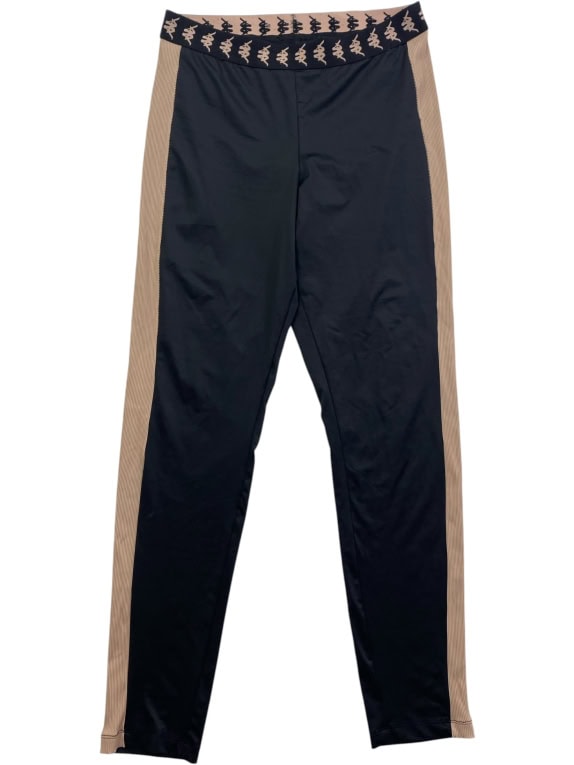 Kappa x Tezenis Black Leggings with Beige Stripes Women’s Size L