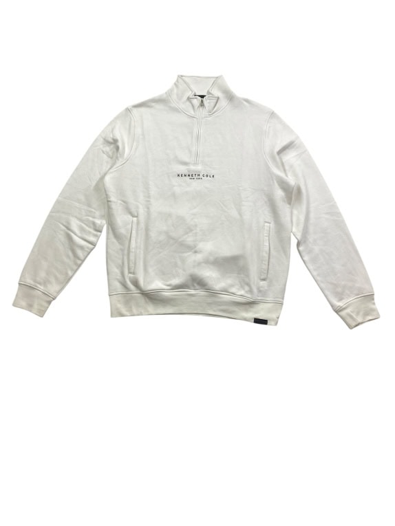KENNETH COLE 1/4 ZIP SWEATSHIRT CASUAL LOGO WHITE/OFF-WHITE MEN’S L