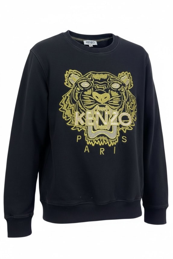 KENZO FELPA GIROCOLLO RICAMATA NERA UNISEX PRE OWNED S