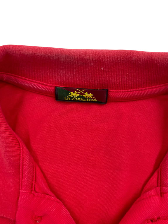 LA MARTINA Short Sleeve Polo Shirt Red Embroidered Logos Men's Size L