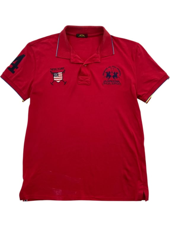 LA MARTINA Short Sleeve Polo Shirt Red Embroidered Logos Men's Size L