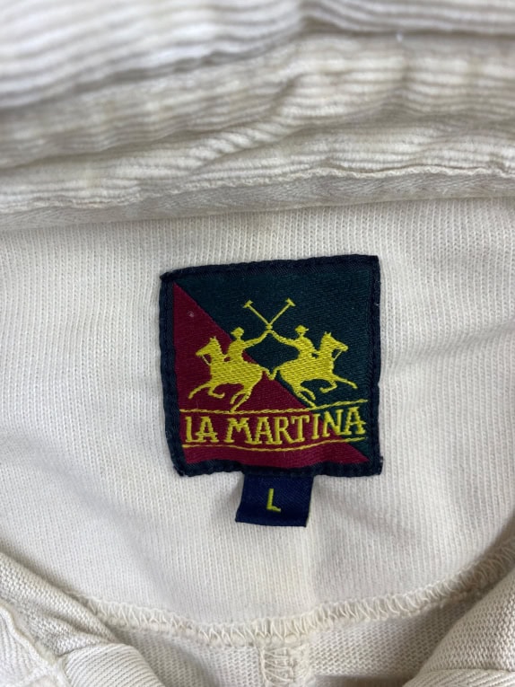 LA MARTINA Polo a maniche lunghe vintage con loghi ricamati écru da uomo L