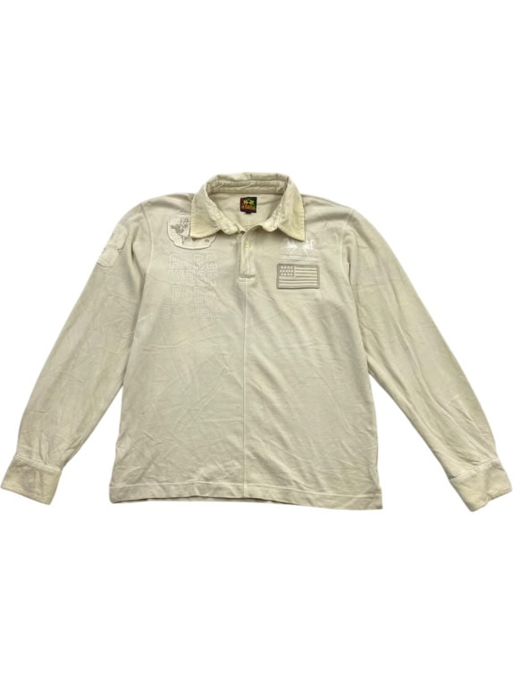 LA MARTINA Polo a maniche lunghe vintage con loghi ricamati écru da uomo L