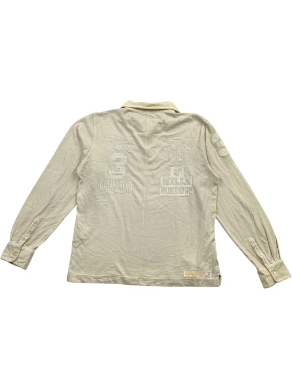LA MARTINA Polo a maniche lunghe vintage con loghi ricamati écru da uomo L