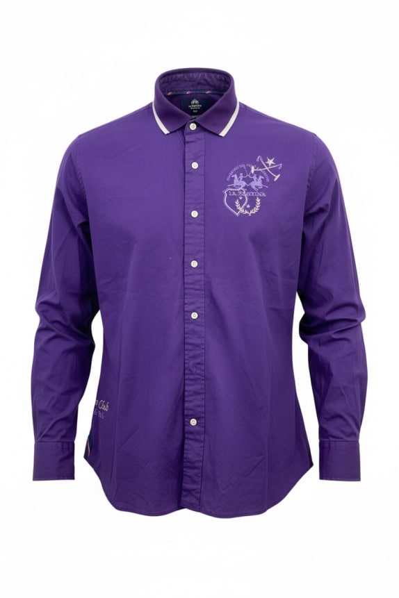 LA MARTINA ΠΟΥΚΑΜΙΣΟ SLIM FIT EMBROIDERED LOGO ΜΩΒ ΑΝΔΡΙΚΟ XXL